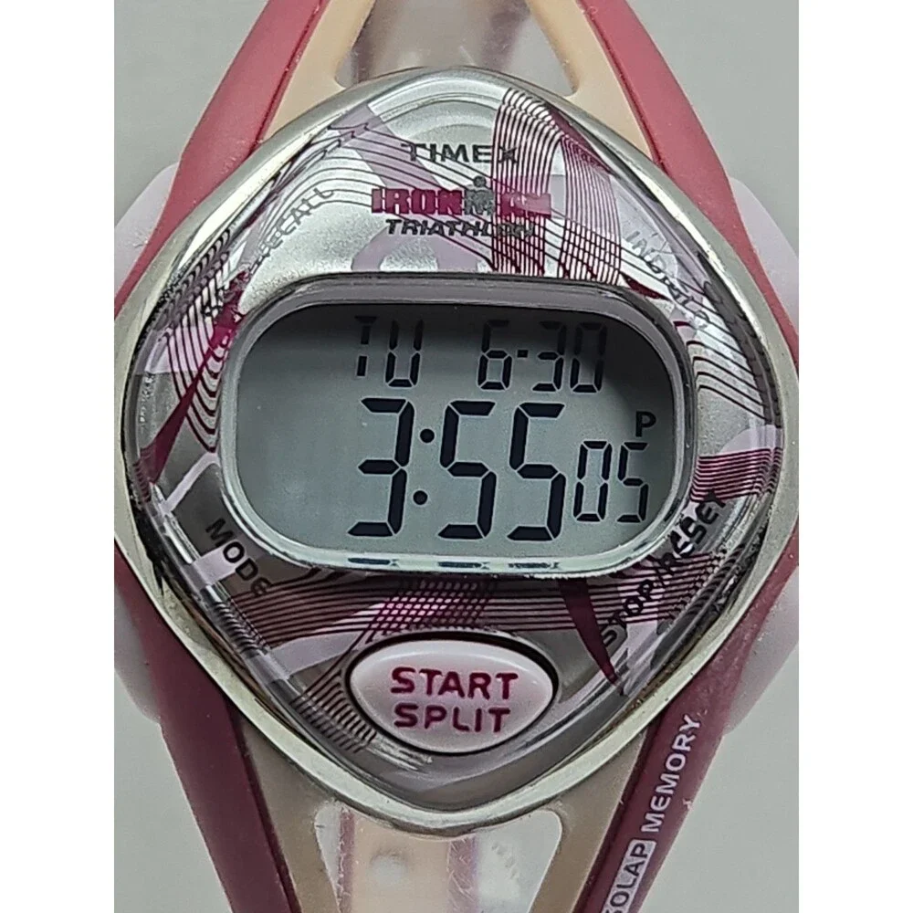Timex Ironman Triathlon 50Lap Mauve Pink WR100 Digital Watch New Battery - Read